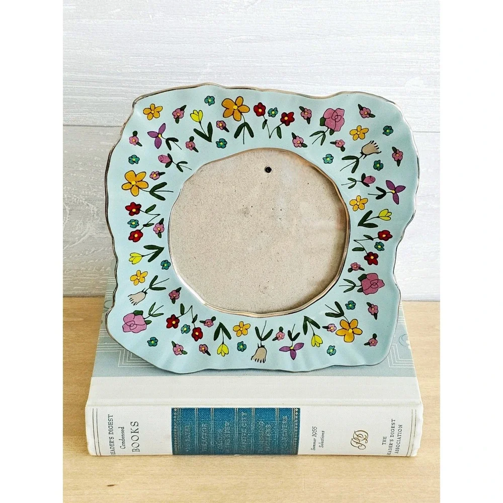 The Mud Fairy Floral Picture Frame Handpainted Stoneware, 4×4 inches